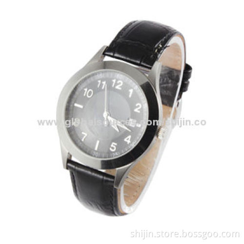 Stainless Steel Watch with Genuine Leather Band, for Men, Date, Made in China